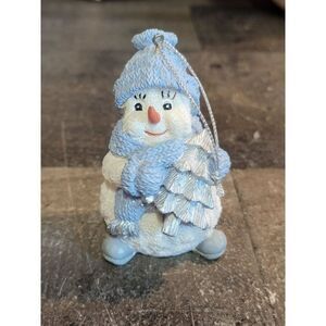 Snowman pine tree silver blue ornament Xmas decor